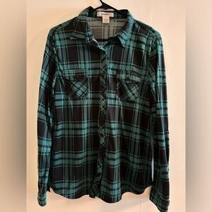 Love Potion Women green and black  Button Down Long Sleeve Boyfriend L